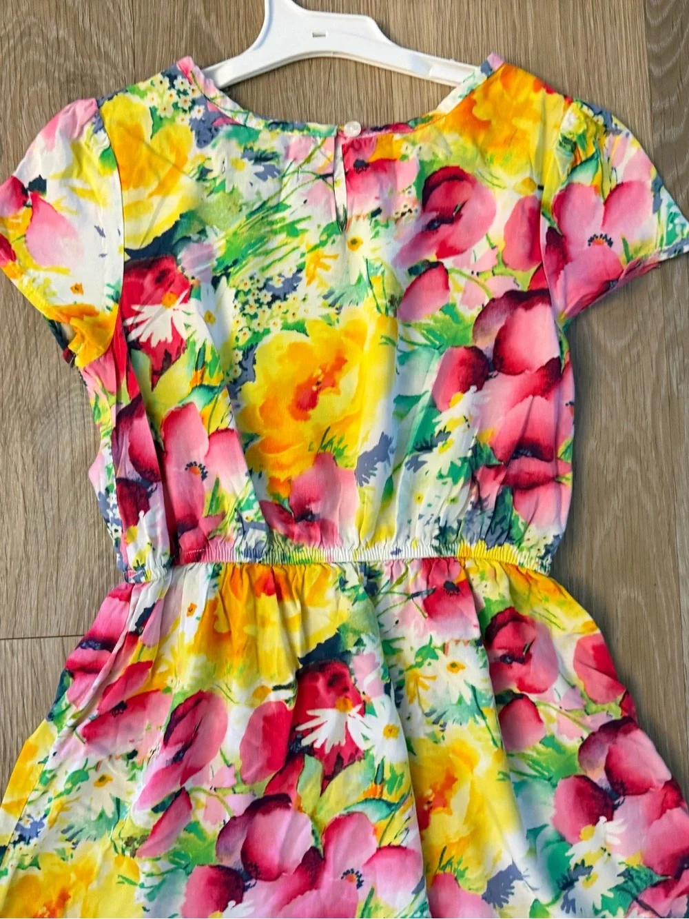 GAP Girl's Size Small (6-7) Bright Yellow & Pink Short Sleeve Rayon Dress